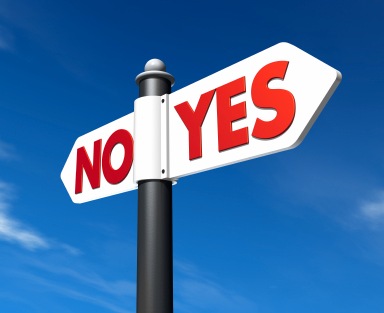 Roadsign with arrows that says 'yes' and 'no'